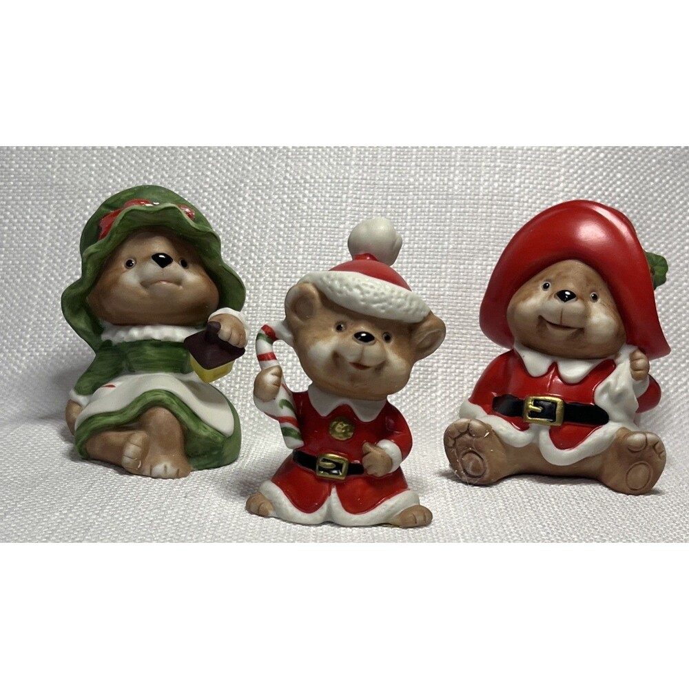 Vintage HomCo HOME INTERIORS Christmas Bear Set of 3 #5600 Christmas Decor